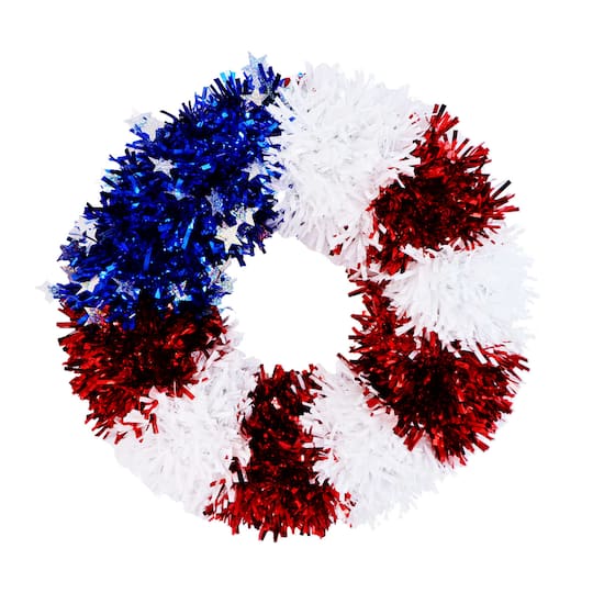 18&#x22; American Flag Tinsel Wreath by Celebrate It&#x2122;